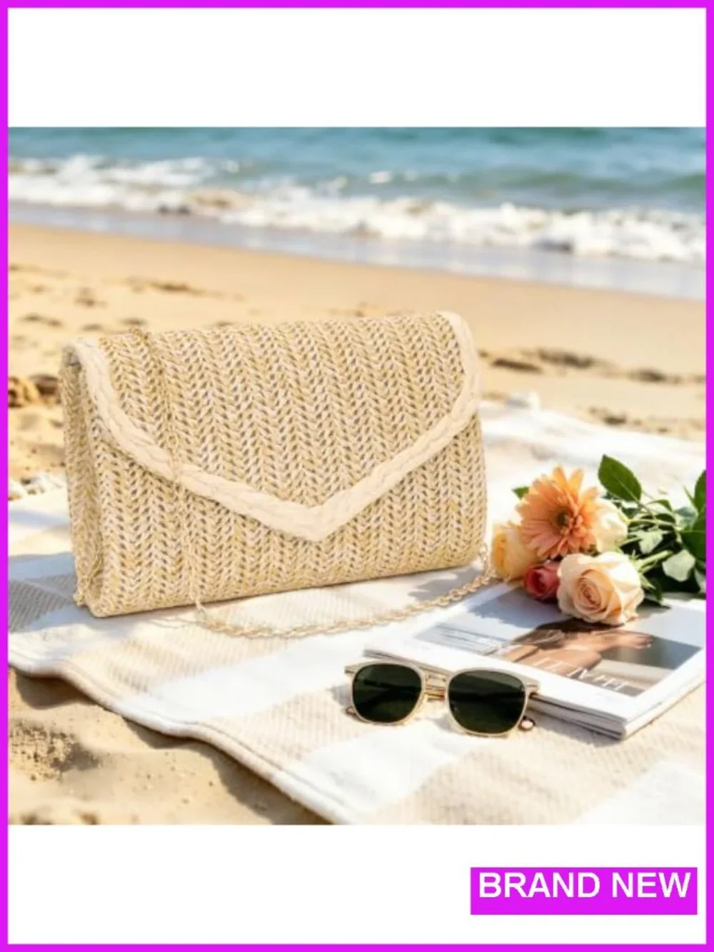 Straw Clutch Purse Envelope Summer Evening Handbag Beach Wedding